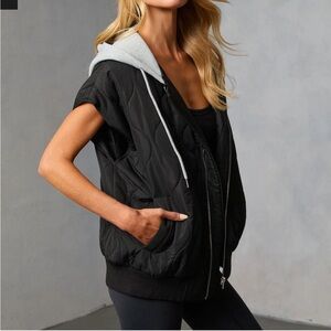 Vici Black Quilted Vest with Gray Hood